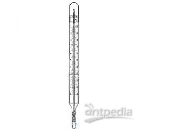 STEM THERMOMETERS, DIN 16178  OPAL GLASS SCALE, YELLOW ENAMELLED  MERCURY FILLING  0 +110| 1°C, L.1