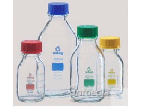 LABORATORY BOTTLES 1000 ML, YELLOW  GRADUATED IN A COLOR CODE SYSTEM,  BOROSILICAT GLASS 3.3,ISO 479