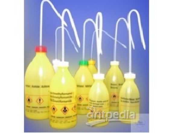 SAFETY WASHING BOTTLES, 500 ML,  PE, WITH SAFETY-DELIVERY JET,  YELLOW, "DIST. WATER"