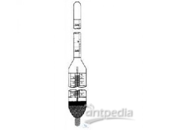 PRECISION DENSITY HYDROMETER,  DIN 12785 WITH THERMOMETER, L. 430 MM,  L 20 TH  1,200 - 1,220 G/CM 3