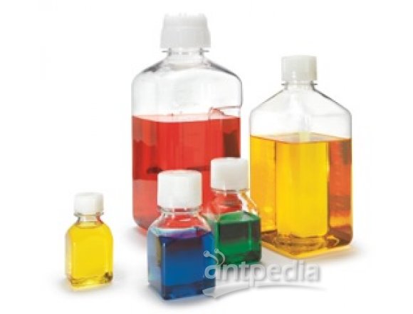 无菌方形培养基瓶，PETG（聚对苯二甲酸乙二醇酯共聚物）；白色高密度聚乙烯螺旋盖，60ml容量