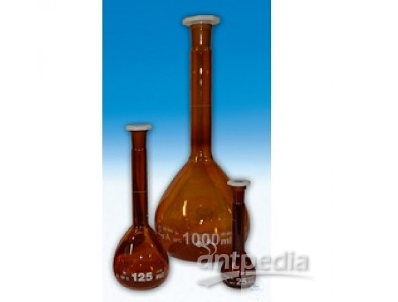 VOLUMETRIC FLASKS, AMBER, CLASS-A,  WITH PE-STOPPERS, CONFORM.CERT.,  20 ML, ST 7/16, DIFFICO WHITE,  PACK = 10 PCS