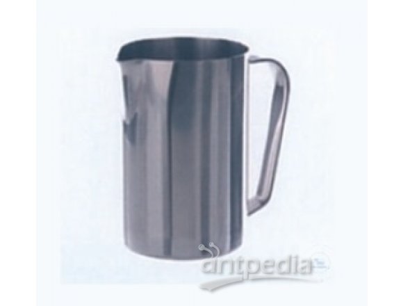 Measuring jug, 1000 ml, ?: 100 mm, height: 140 mm,  cylindrical shape, graduated 200 ml, with spout and  handle, made of stainless steel