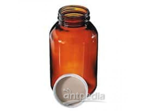 DWK Life Sciences (Wheaton) W216950 Amber Wide-Mouth Bottle, PTFE-Faced Foam-Lined PP Cap, 32 oz, 12/cs